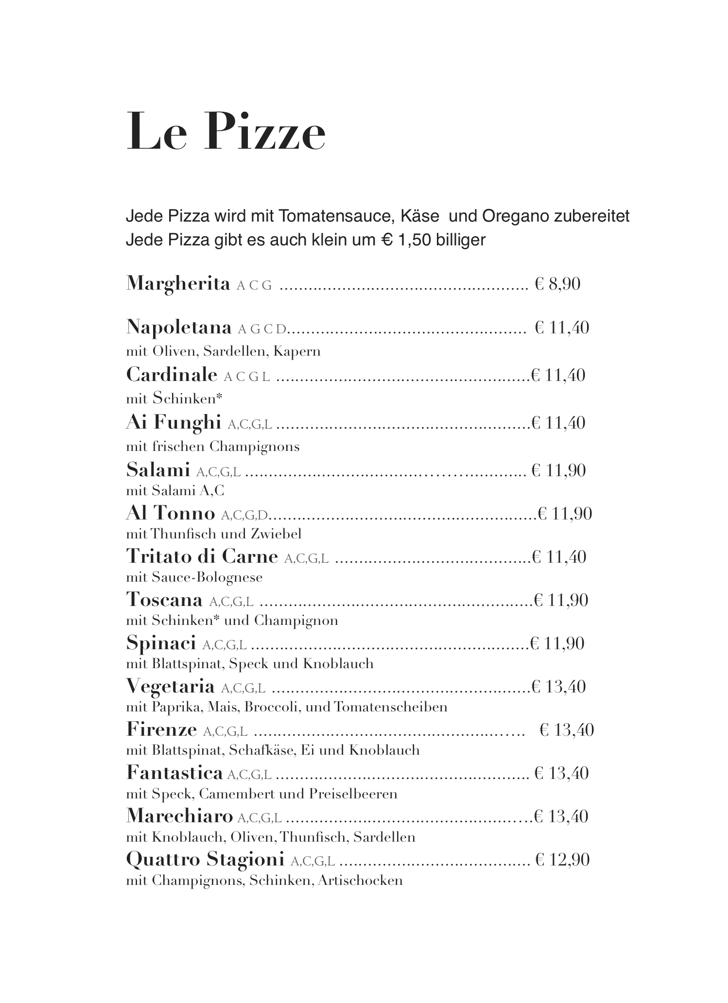 Pizzeria Cipollino Speisen und Getränke